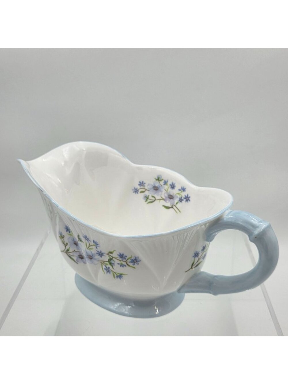 Shelley Blue Rock Dainty Gravy Boat Blue Trim Bone China English Botanical - Picture 7 of 10